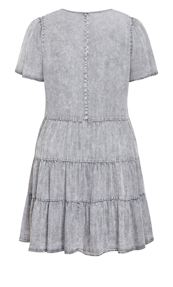 Denim Tier Dress - grey wash, GRAY, alternate image number 4