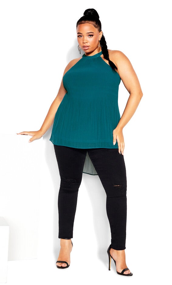 Halter Pleat Top - teal, GREEN, alternate image number null