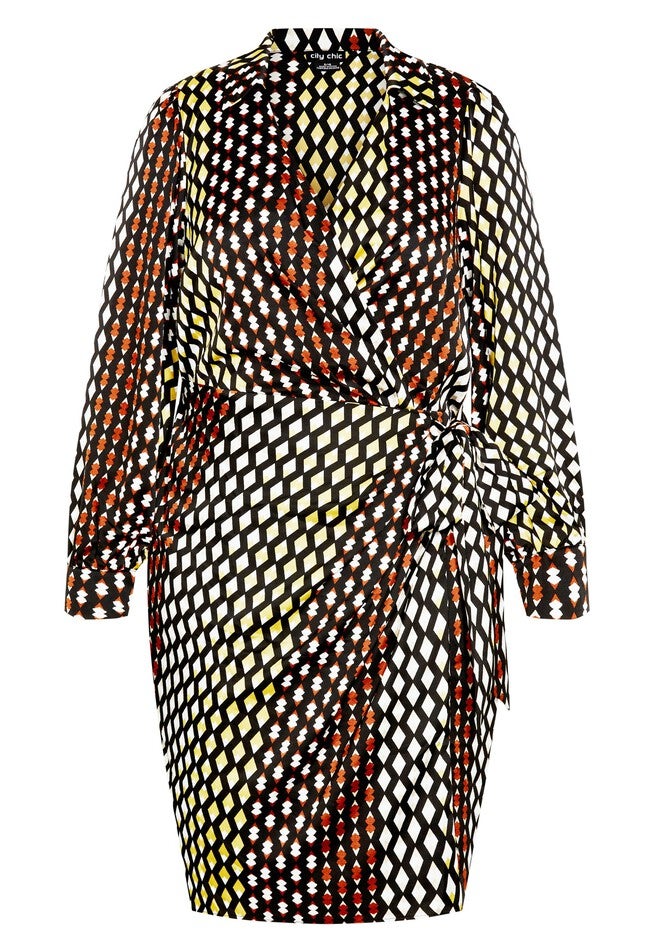 Genevieve Print Dress - black, ORANGE, alternate image number null