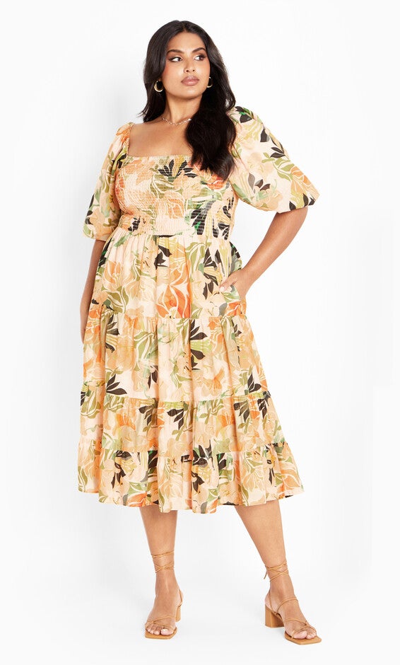 Ariella Puff Sleeves Tier Print Dress - miami, MIAMI, alternate image number 1