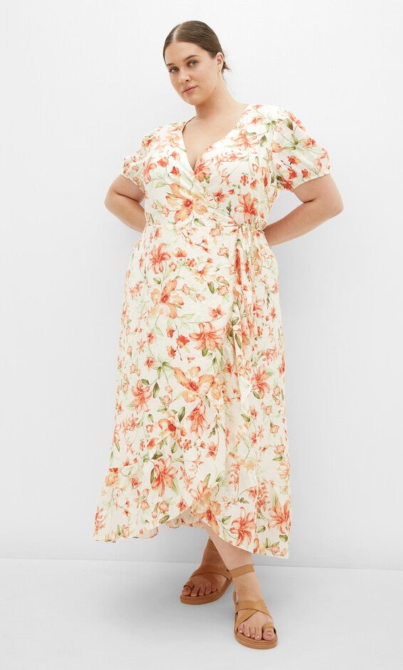 Sarina Print Dress - ivory, ORANGE, hi-res image number null