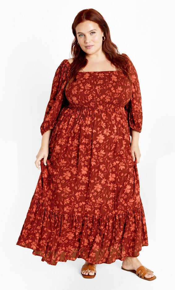 Kaylee Print Maxi Dress - rust, ORANGE, hi-res image number 0