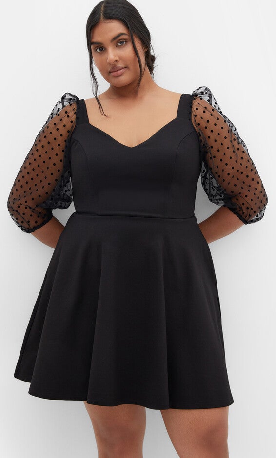 Asher Spot Sleeve Dress - black, BLACK, alternate image number 1
