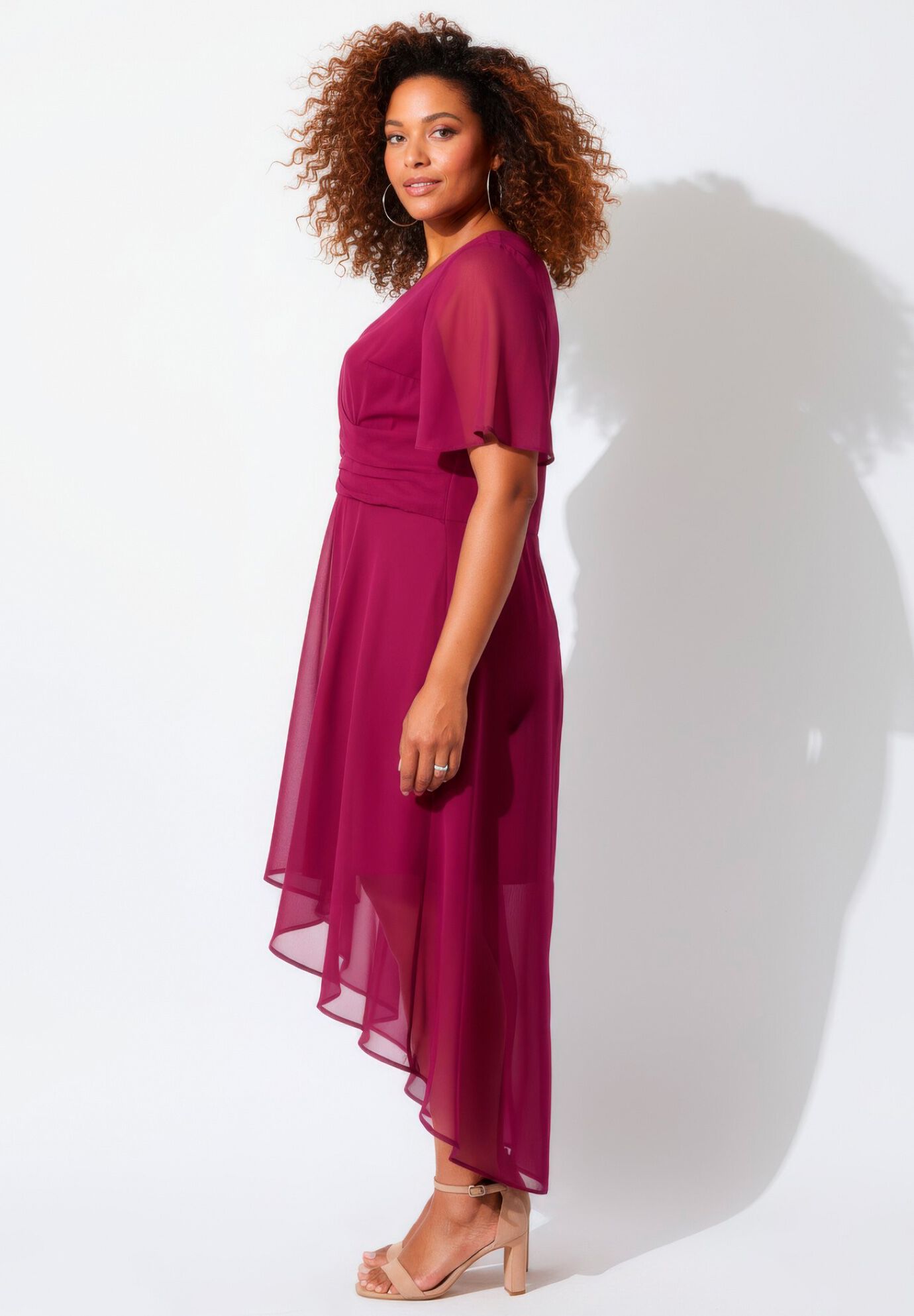 High-Low Midi Dress, DEEP BERRY, alternate image number 2