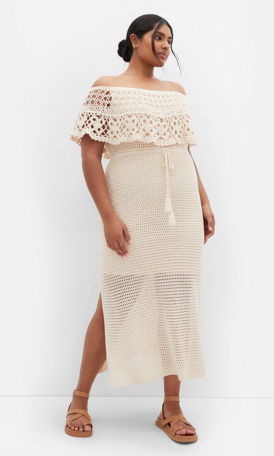 Callie Crochet Dress - natural, BEIGE, alternate image number 2