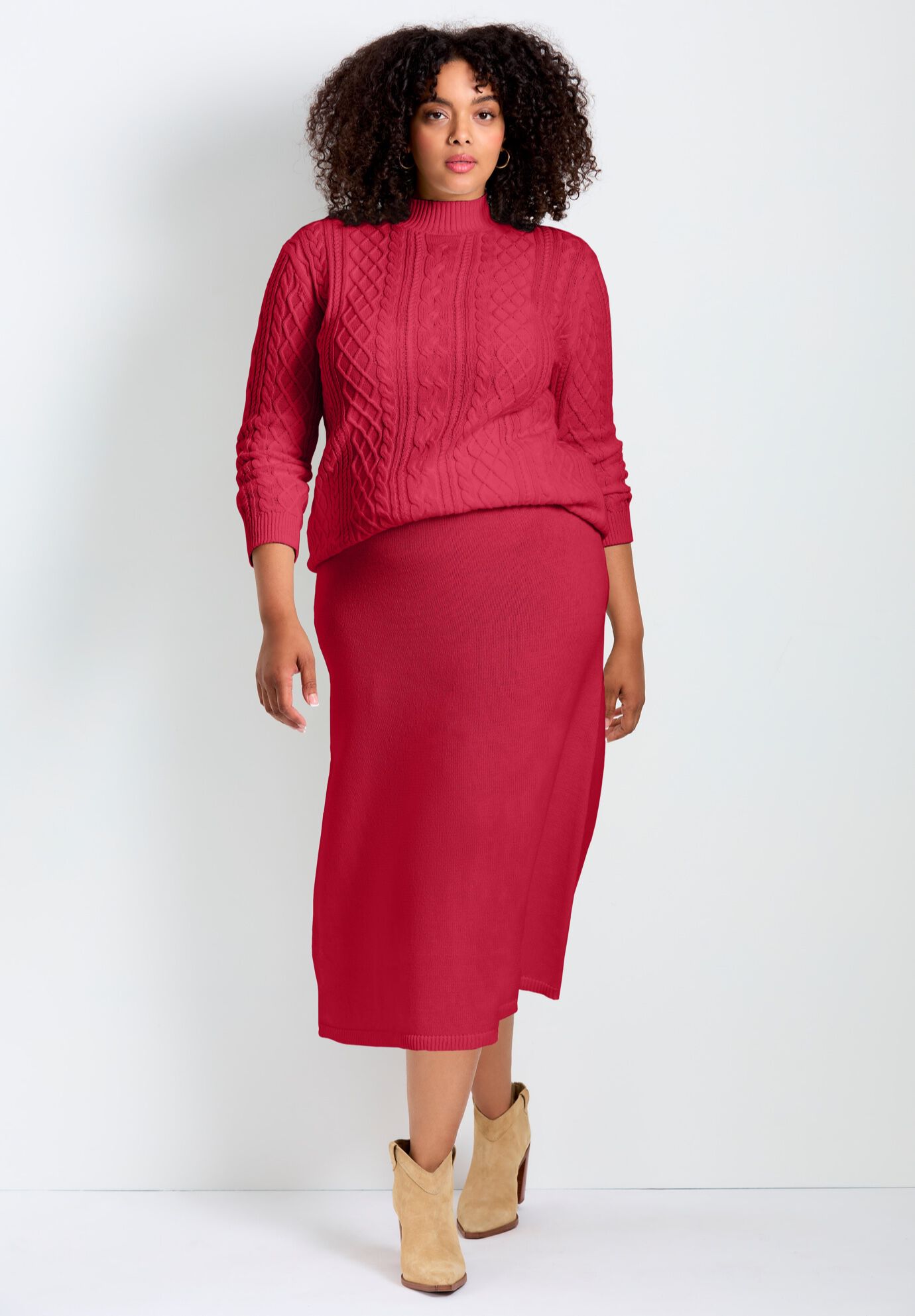 A-Line Midi Sweater Skirt, VIBRANT RED, on-hover image number 1