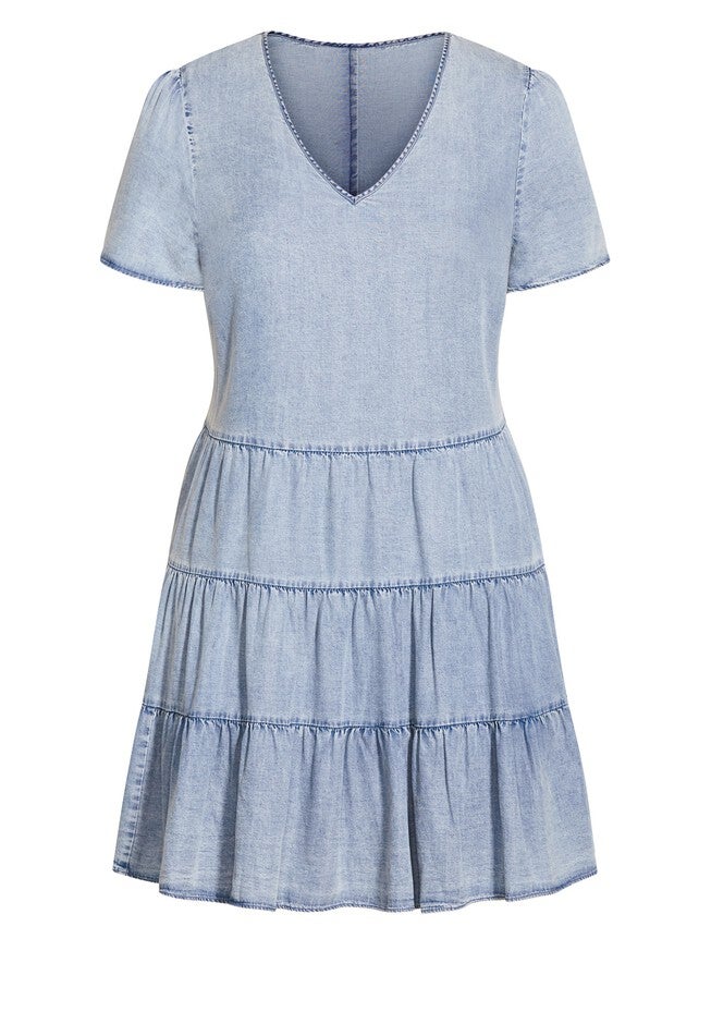 Denim Tier Dress - light denim, BLUE, alternate image number null