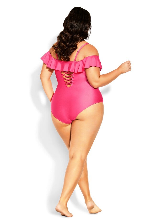Ingrid Ruffle 1 Piece - fuchsia pink, PINK, on-hover image number 1