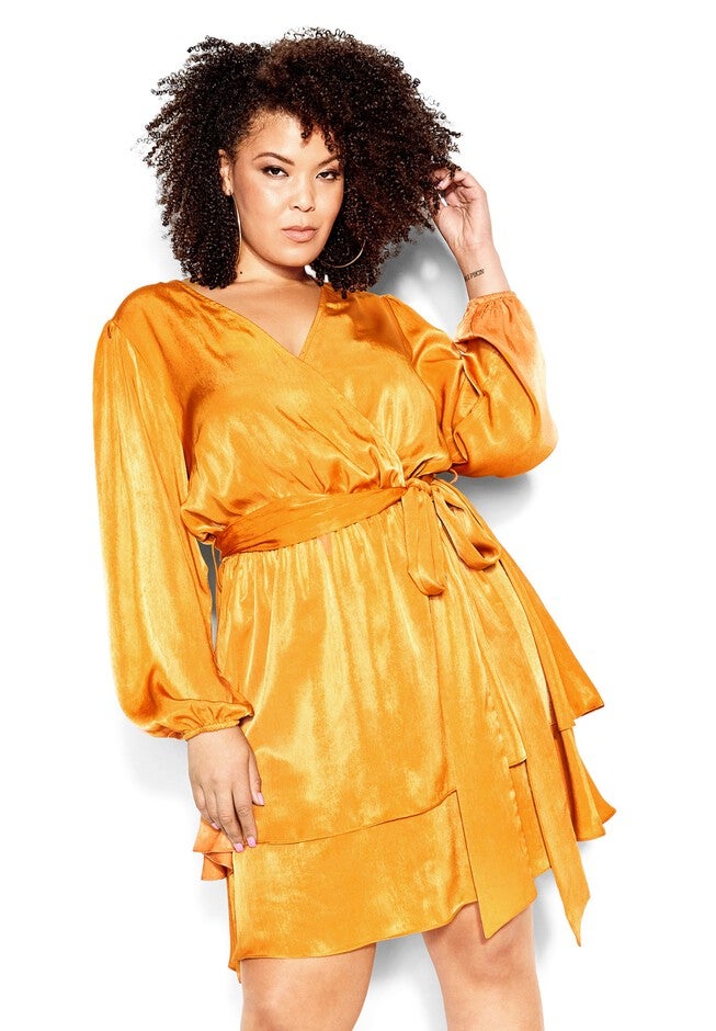 Twisted Ruffle Dress - honey, ORANGE, hi-res image number 0