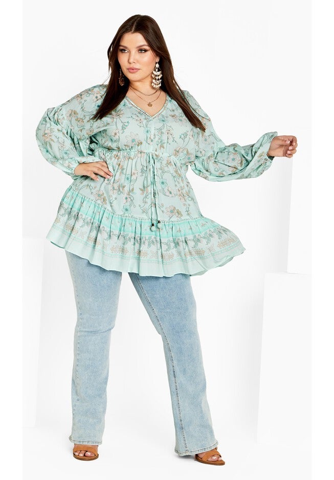 Spirited Floral Tunic - seafoam, GREEN, alternate image number null