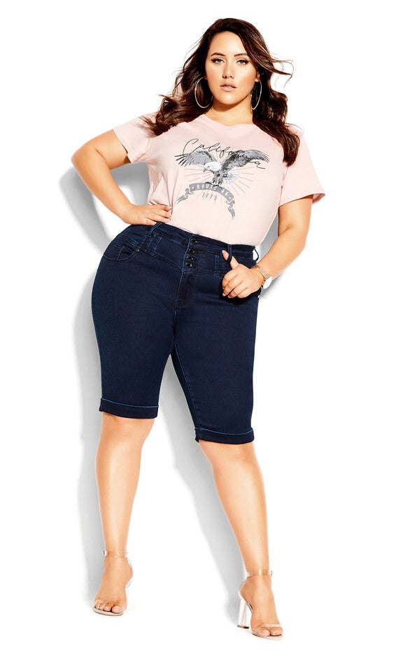 Knee Hi Waist Short - dark denim, BLUE, hi-res image number null