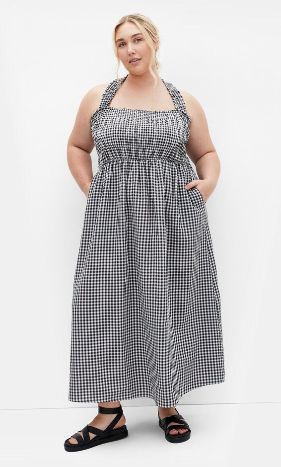 Cute Gingham Maxi Dress - black, BLACK, hi-res image number 0