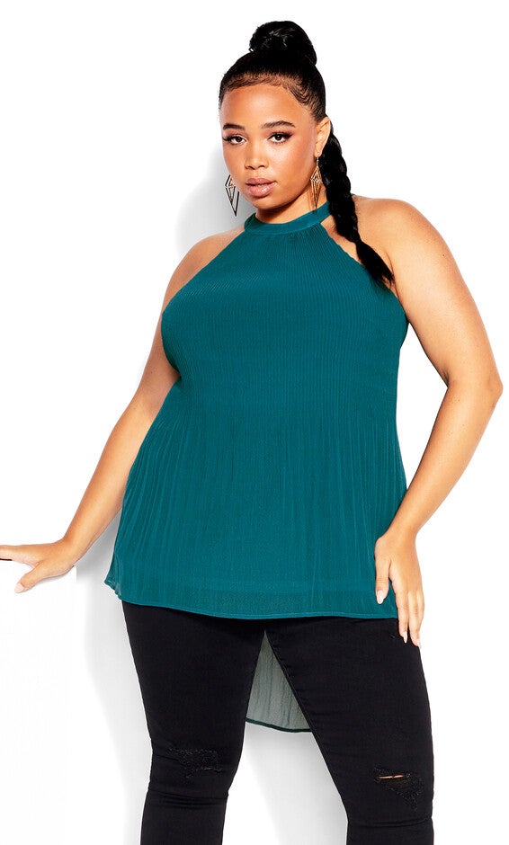 Halter Pleat Top - teal, GREEN, hi-res image number null