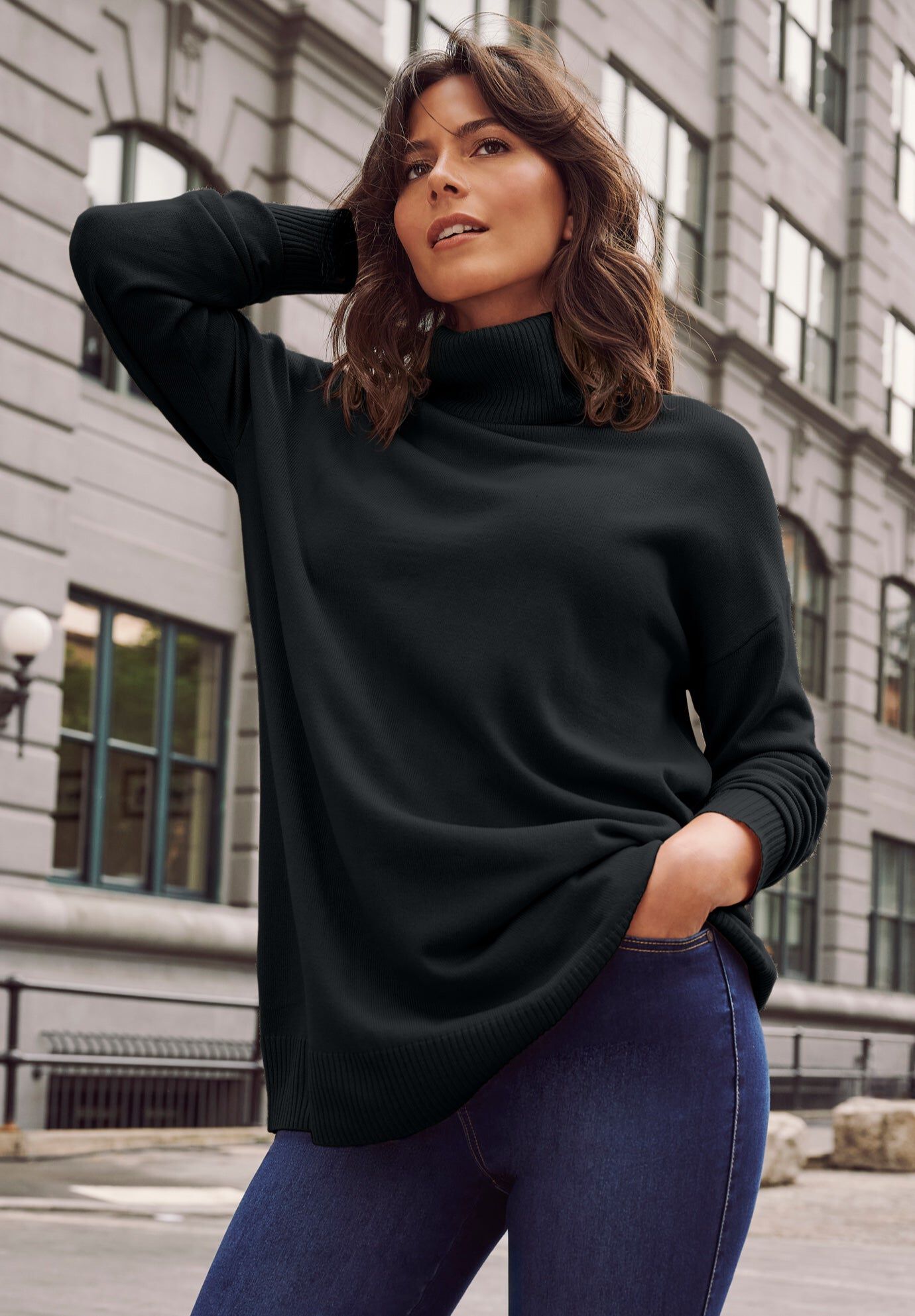 Turtleneck Tunic Sweater, BLACK, hi-res image number 0