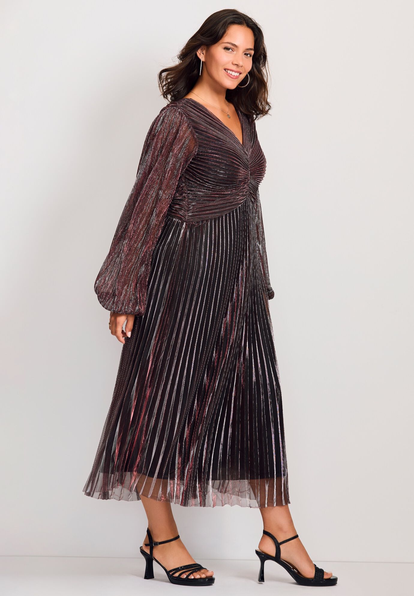 Pleated Plisse Dress, BERRY, alternate image number 3