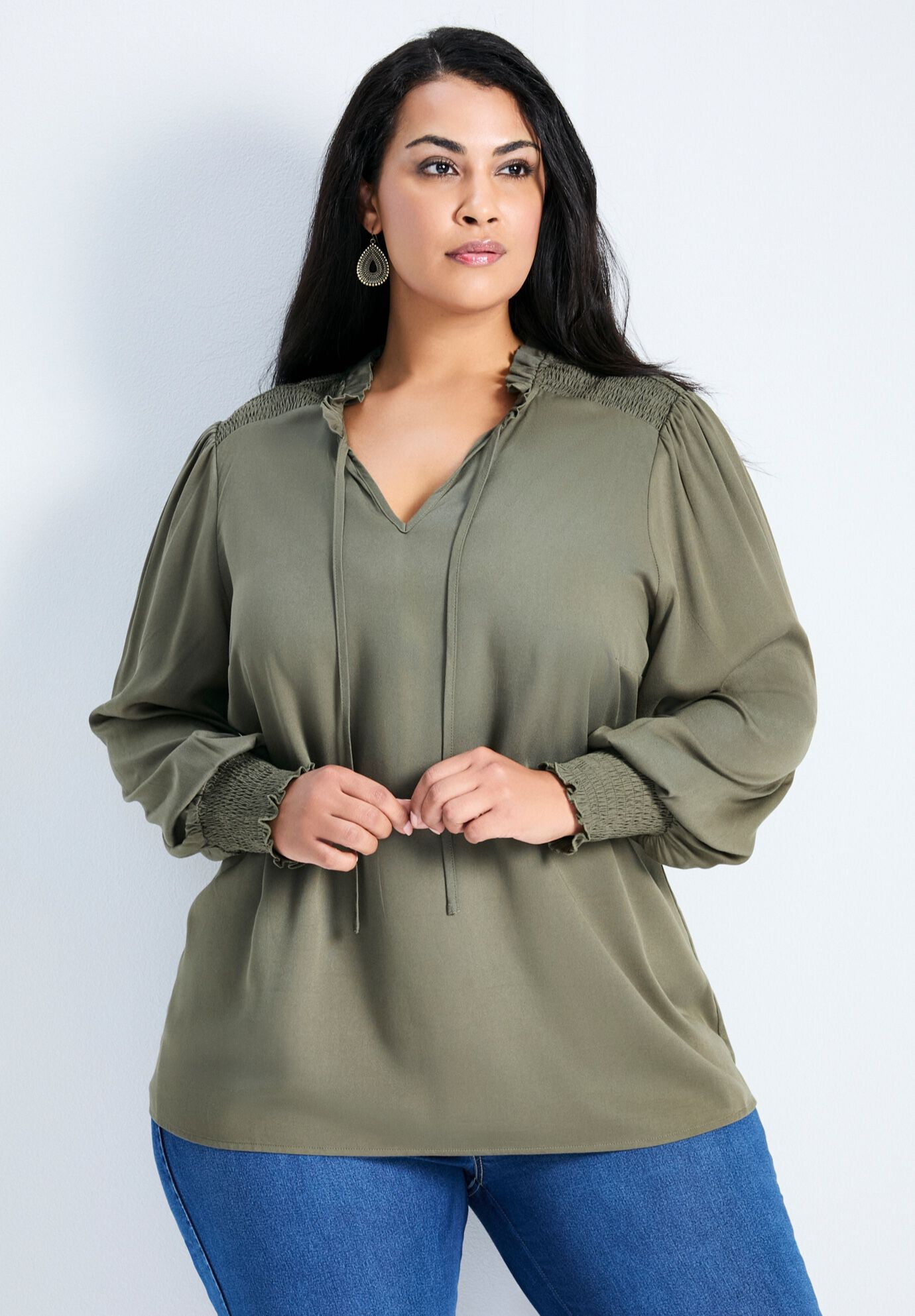 Abby Blouson Sleeve Blouse, OLIVE, hi-res image number 0