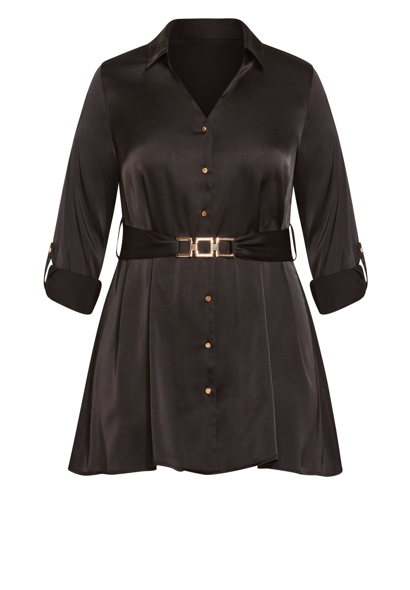 Eva Longline Gold Waist Belt Shirt, BLACK, alternate image number 6