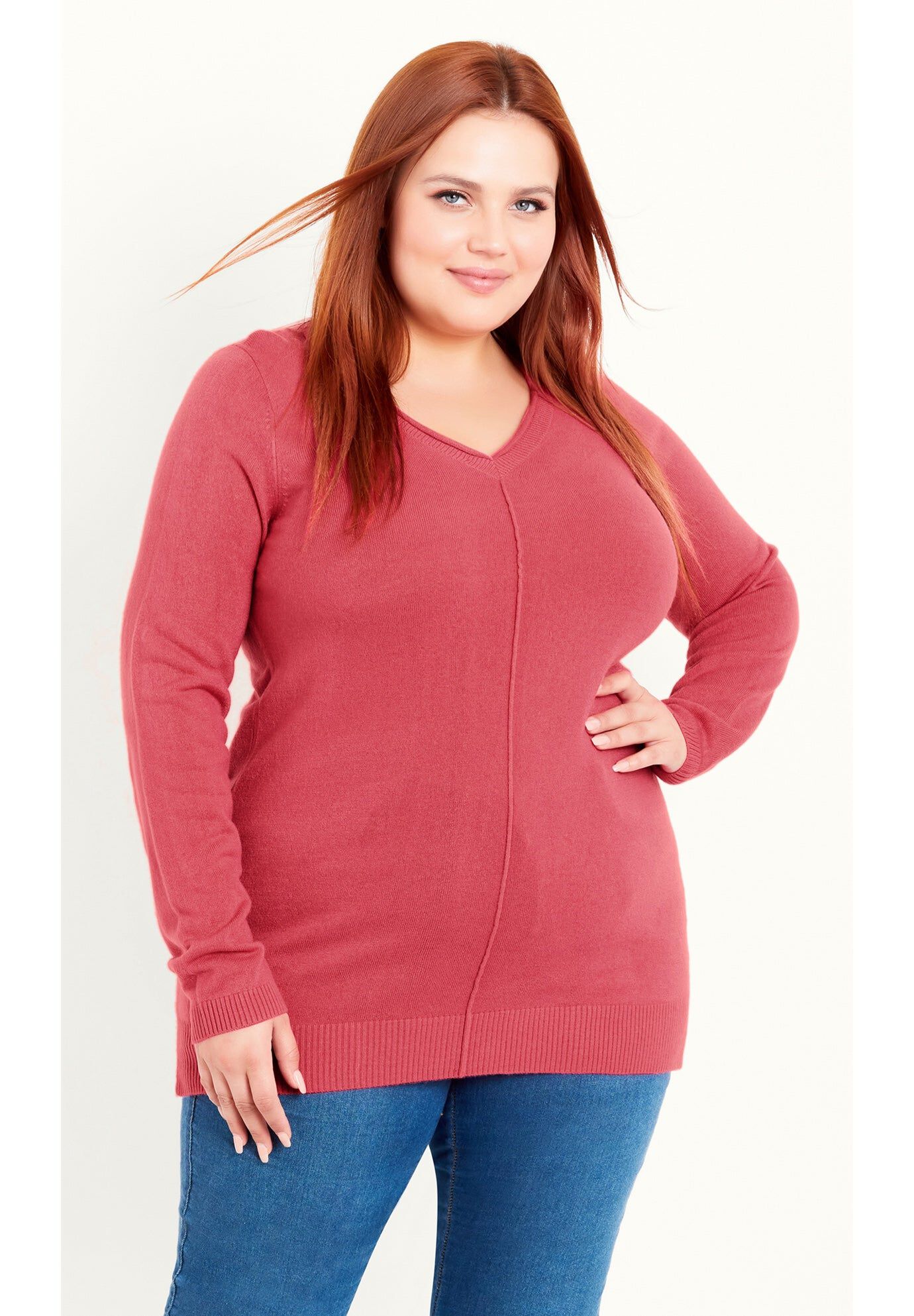 V Neck Sweater, PINK, hi-res image number 0