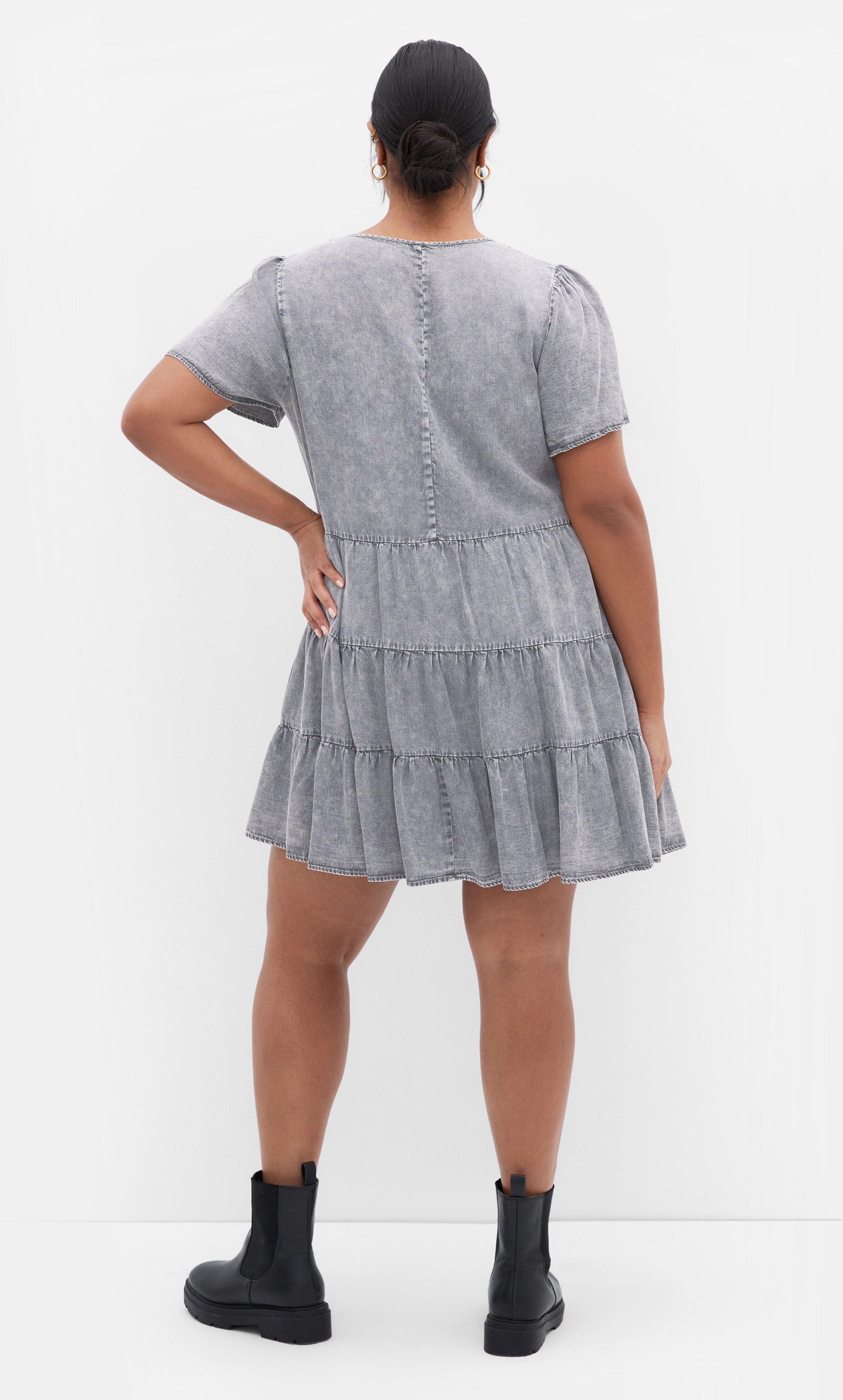 Denim Tier Dress - grey wash, GRAY, alternate image number 2