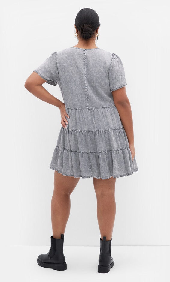 Denim Tier Dress - grey wash, GRAY, alternate image number 2