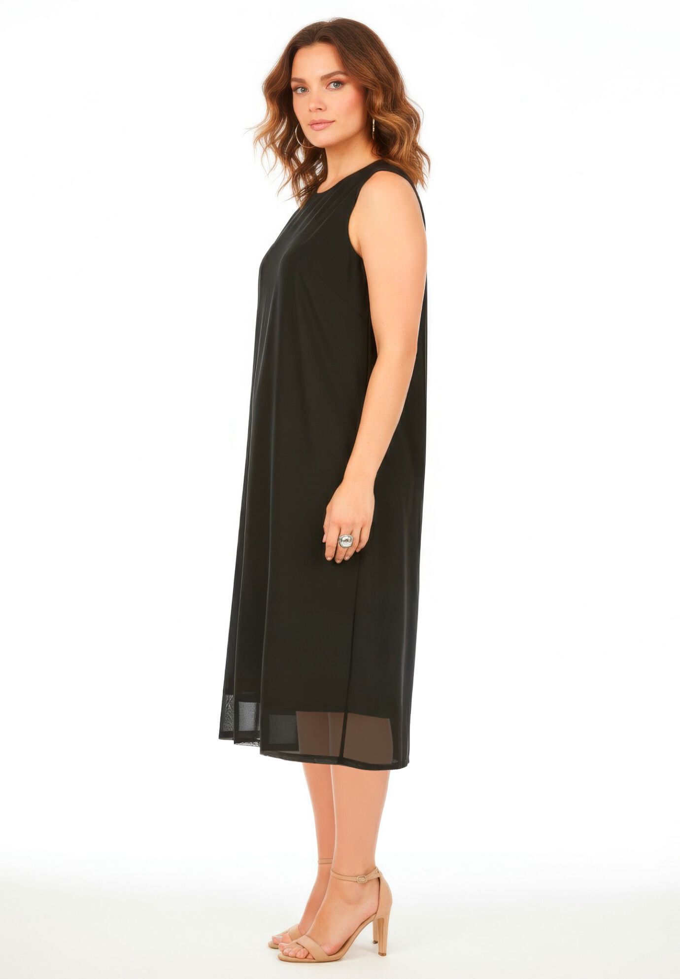 Sleeveless Mesh Dress, BLACK, alternate image number 2