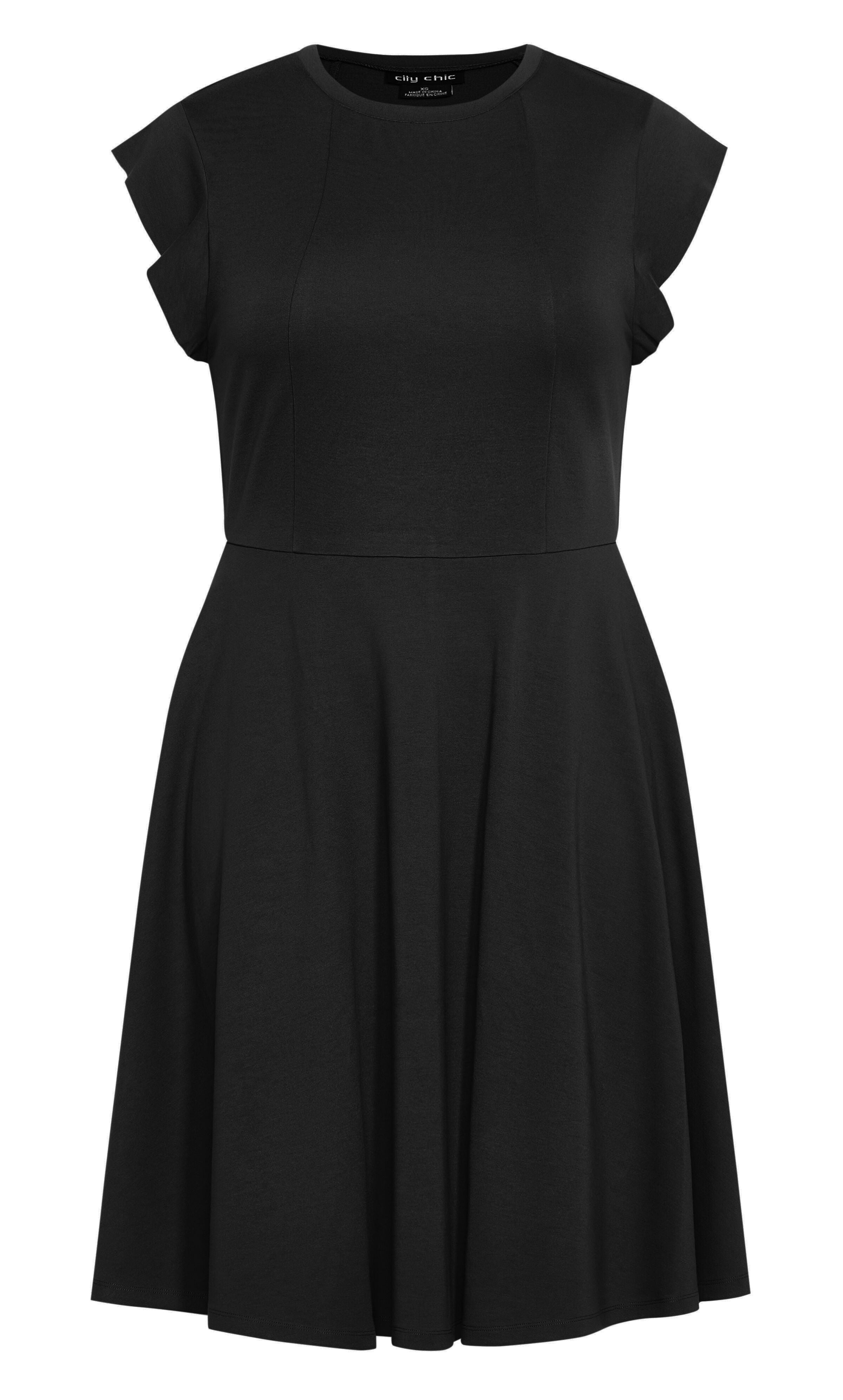 Frill Shoulder Dress - black, BLACK, alternate image number 4