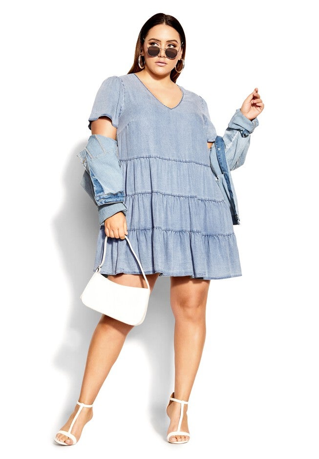 Denim Tier Dress - light denim, BLUE, on-hover image number null