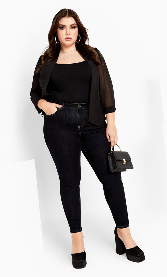 Drapey Sheer Chiffon Blazer Jacket - black, BLACK, alternate image number 3