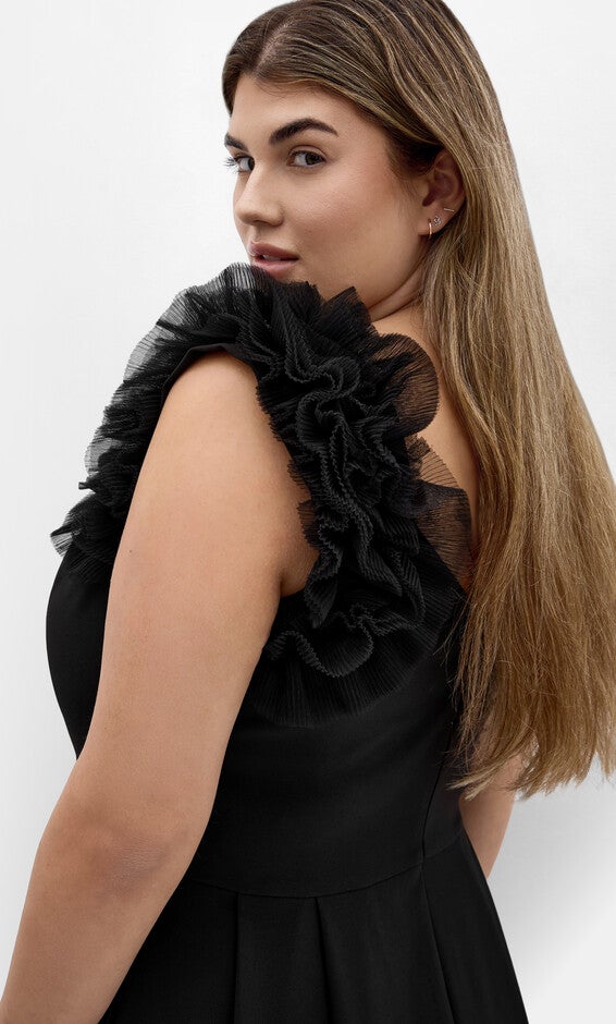 Roselyn Ruffle Tulle Midi Dress - black, BLACK, alternate image number null