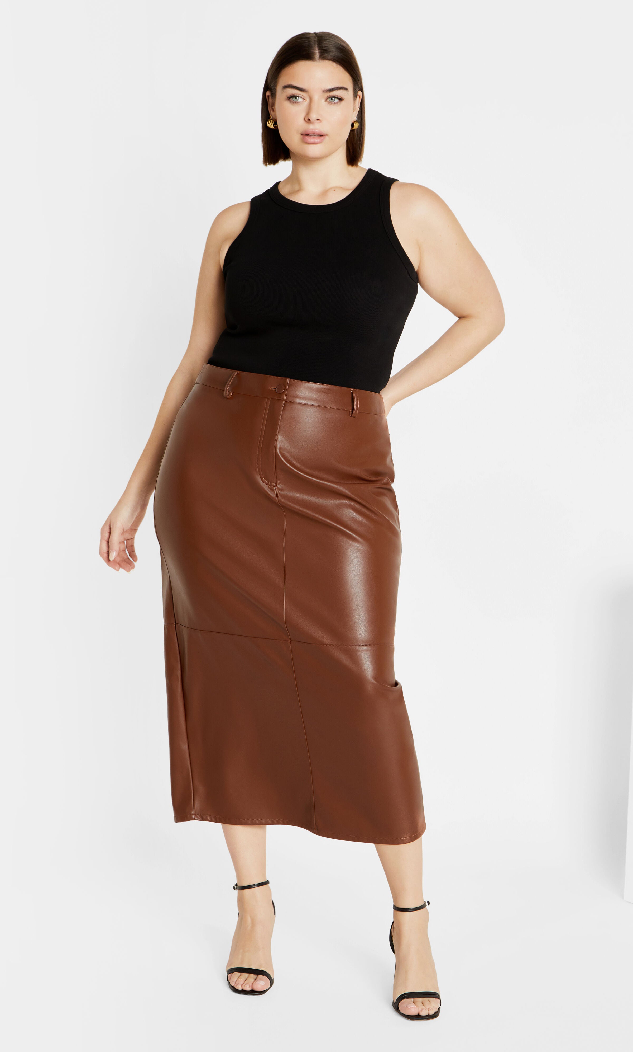 Faux Leather Ivy Skirt - nougat, NOUGAT, alternate image number 1