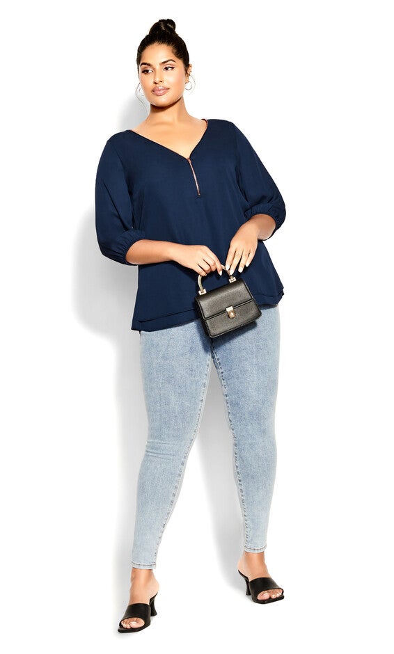 Sexy Fling Elbow Sleeve Top - navy, BLUE, alternate image number null