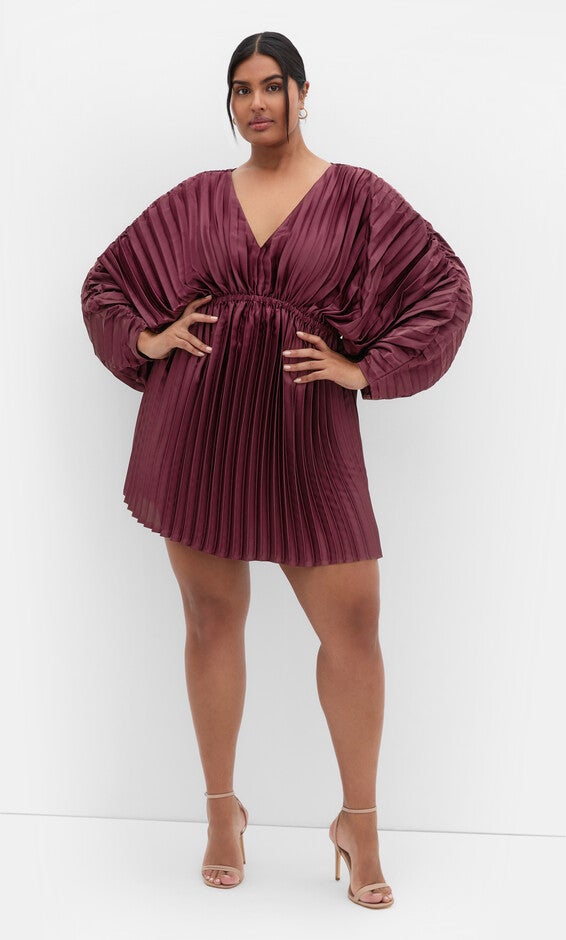 Chloe Pleat Dress - burgundy, RED, hi-res image number 0