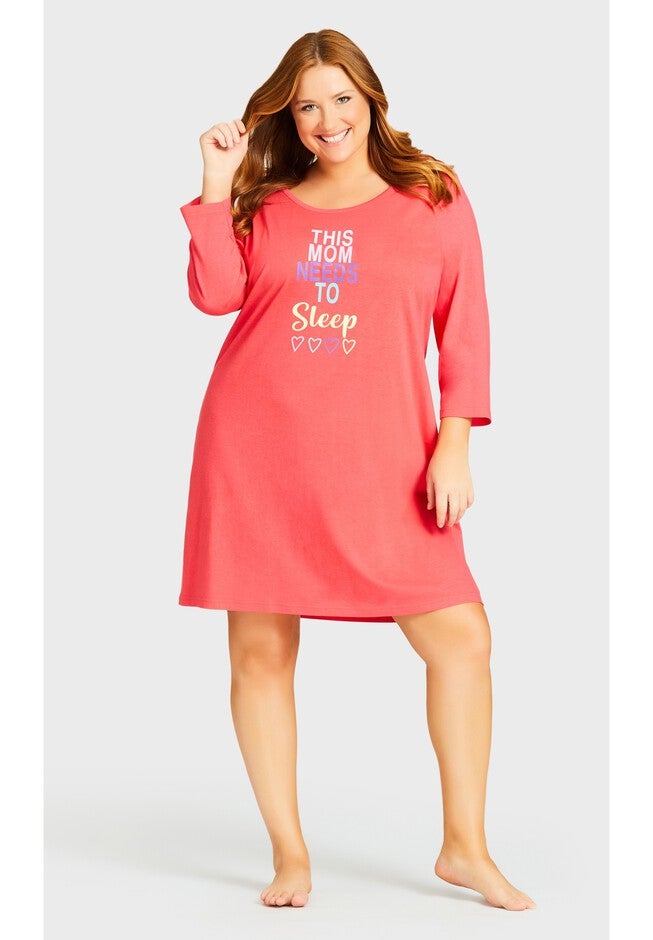3/4 Sleeve Sleep Shirt, NEED SLEEP PRINT, hi-res image number 0