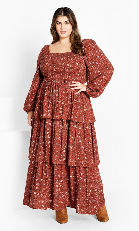 Dahlia Tiered Maxi Dress - spice, ORANGE, alternate image number null