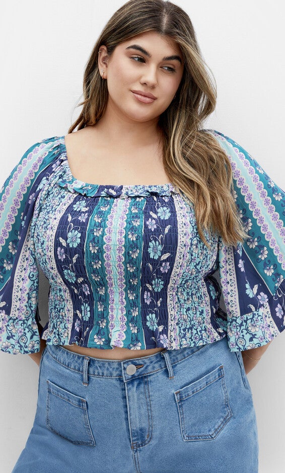 Samara Print Top - teal, BLUE, hi-res image number 0