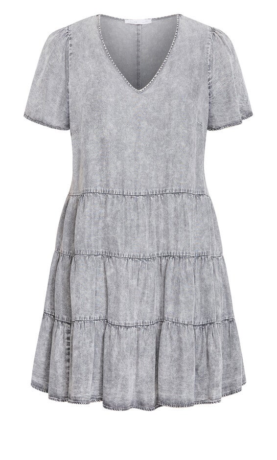 Denim Tier Dress - grey wash, GRAY, alternate image number 3