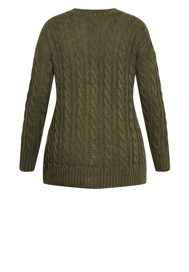 Cara Cable Knit V Neck Cardigan, OLIVE, alternate image number null