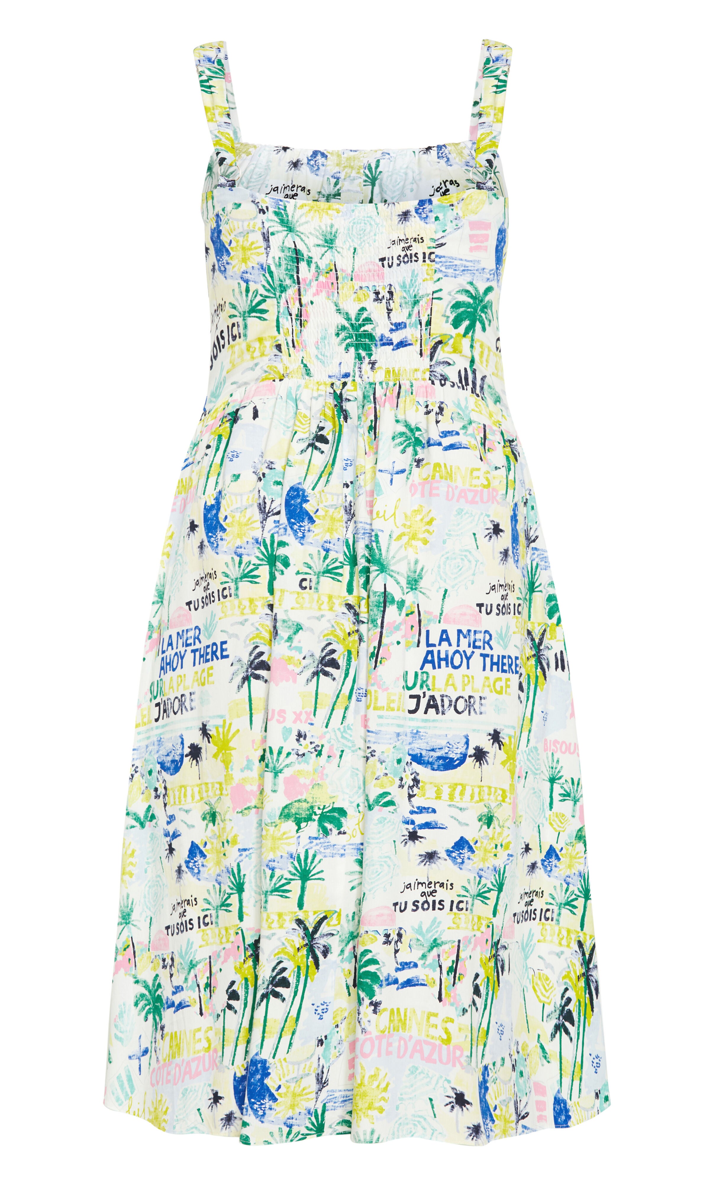 Postcards Print Cotton Dress - white, GREEN, alternate image number 4