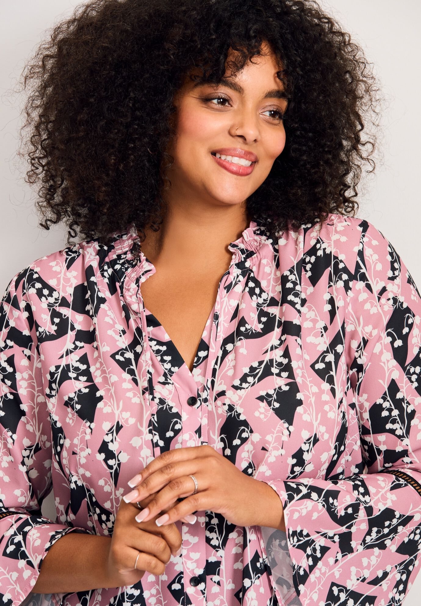 Button Front Poet Blouse, MAUVE SHADOW LILY, alternate image number 4