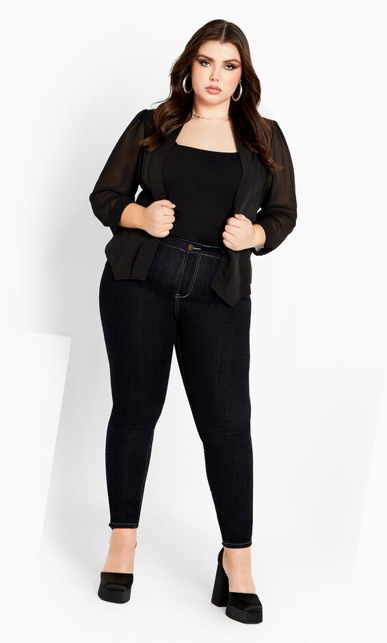 Drapey Sheer Chiffon Blazer Jacket - black, BLACK, alternate image number 2