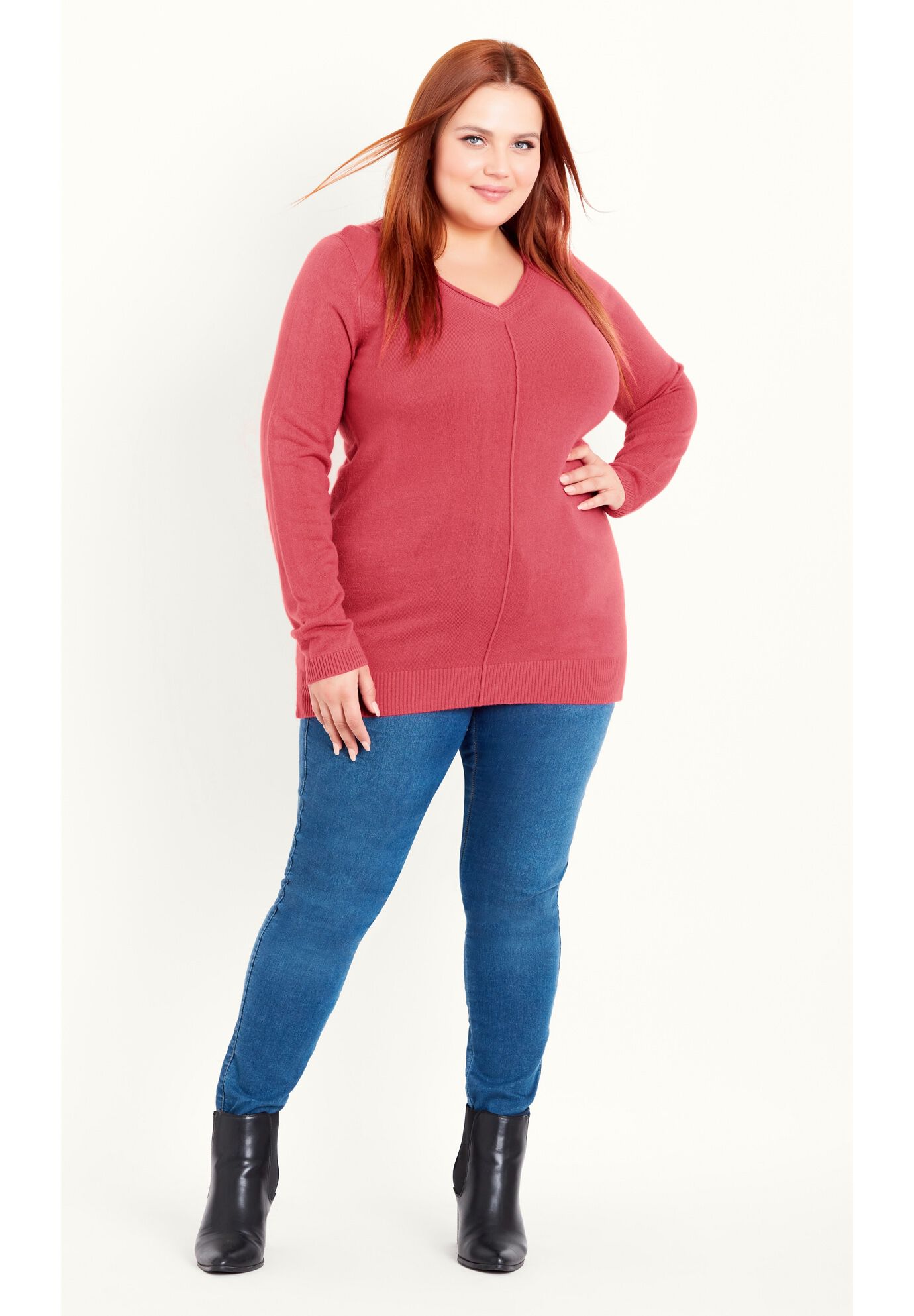 V Neck Sweater, PINK, alternate image number 2