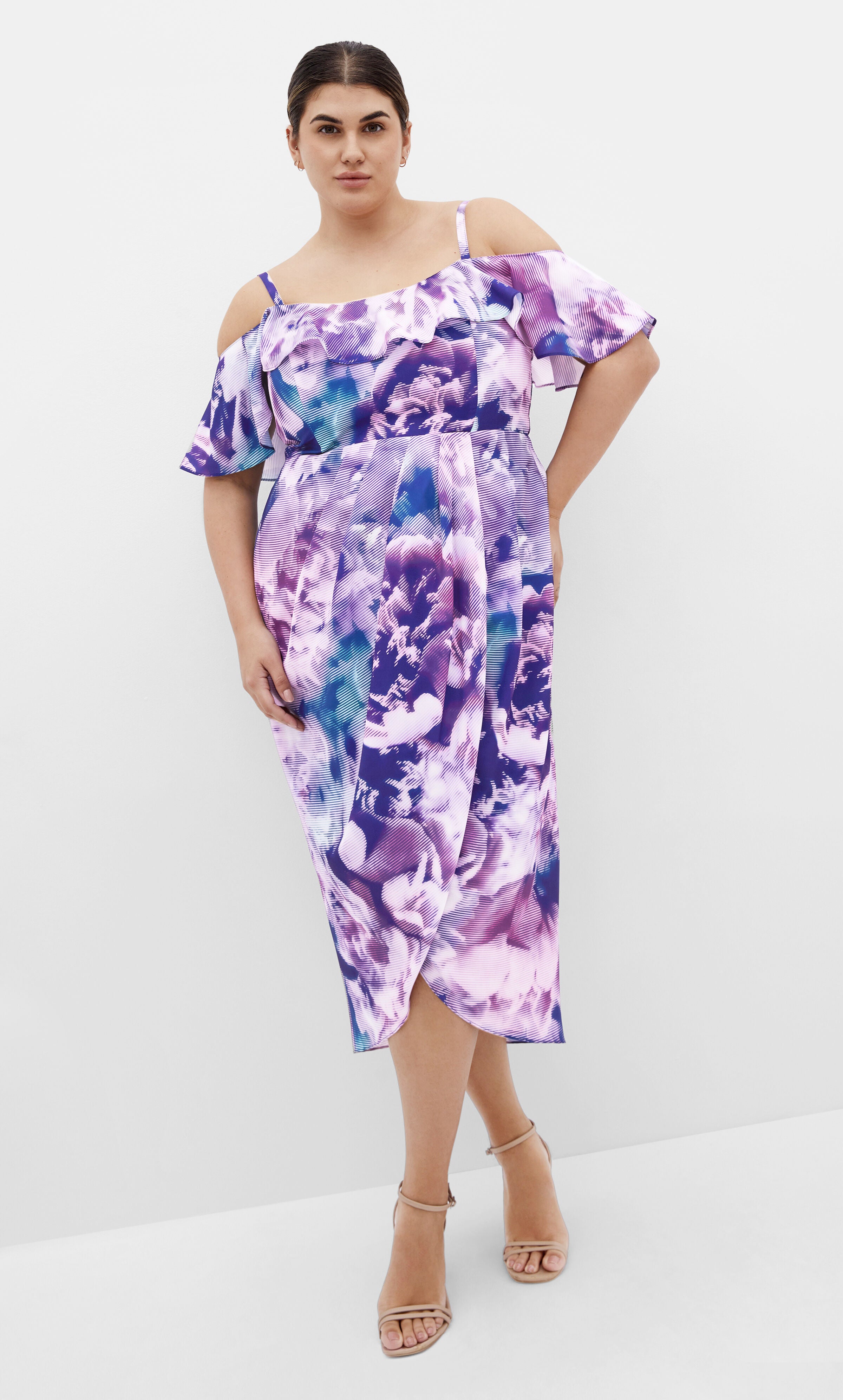 Floral Drape Midi Dress - violet, BLUE, alternate image number 3