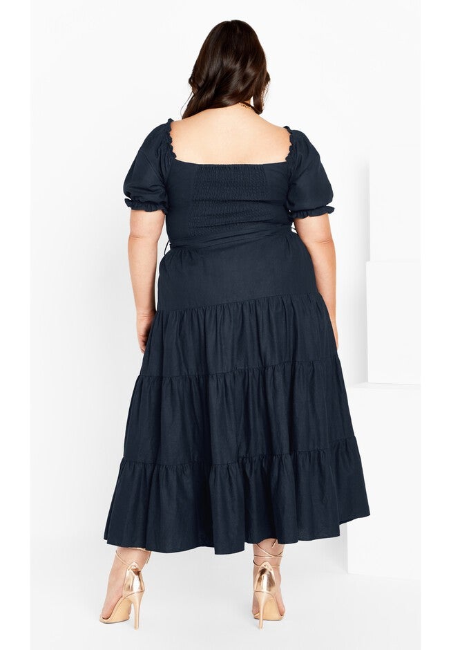 Puff Sleeve Maxi Dress - navy, BLUE, alternate image number null