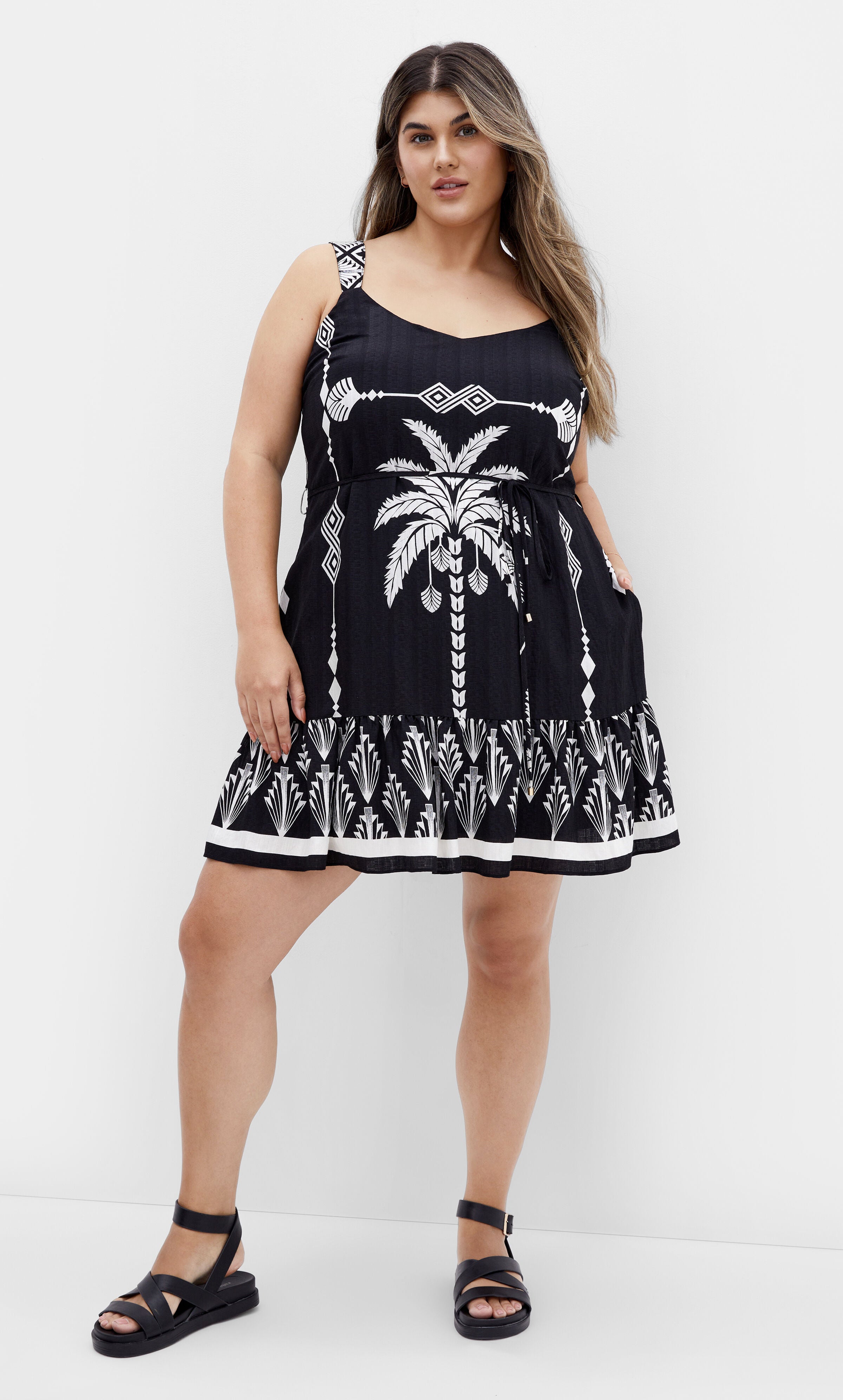 Peta Border Print Dress - black, BLACK, hi-res image number 0