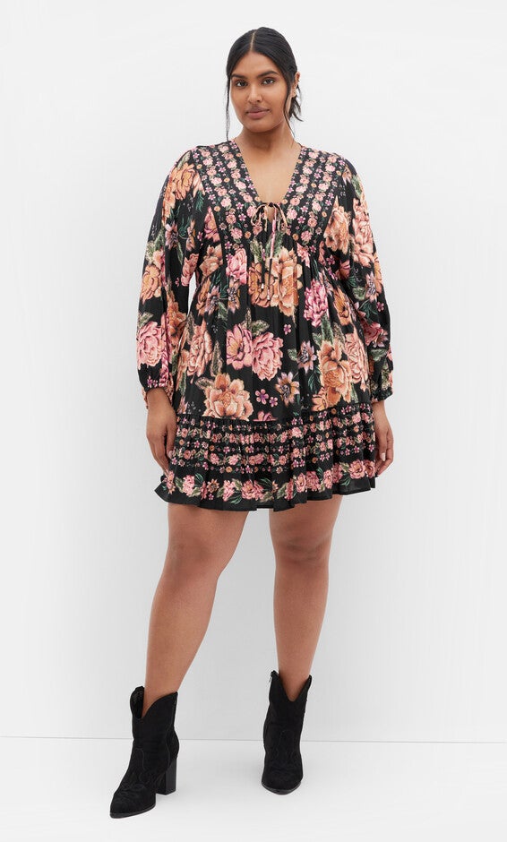 Devine Mini Border Dress - black, BLACK, hi-res image number null