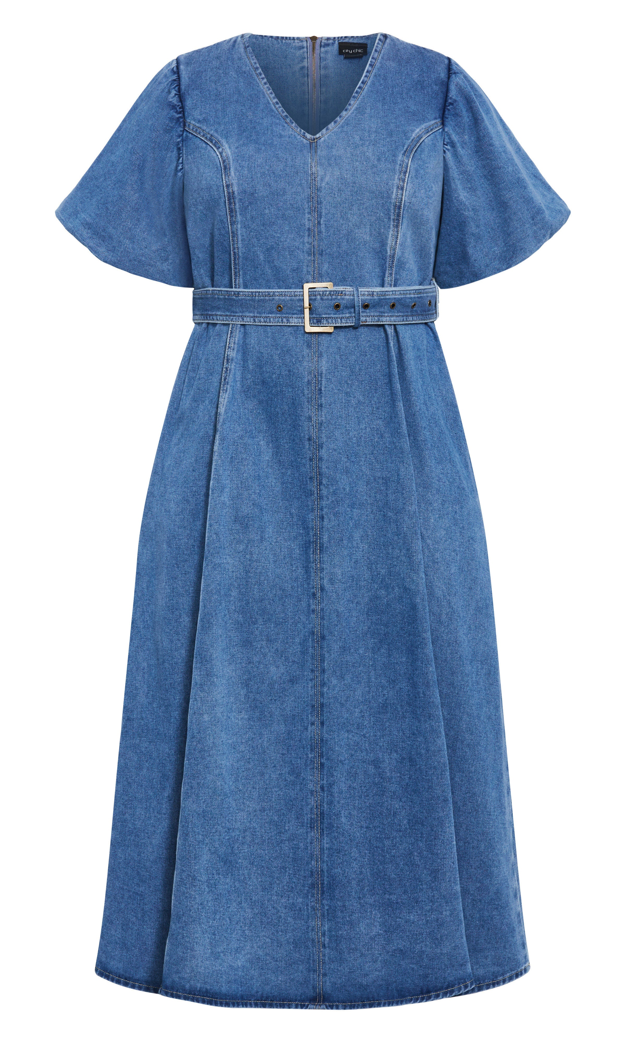 Denim Delilah Dress - mid wash, BLUE, alternate image number 3