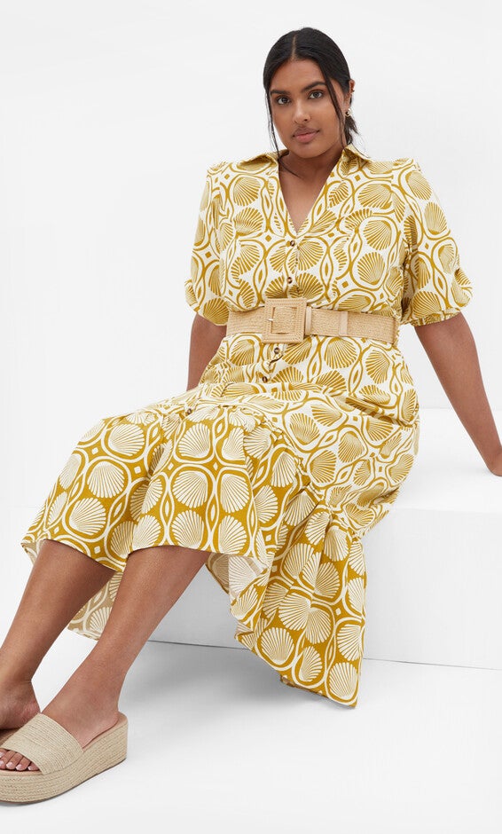 Anna Seashell Dress - print, YELLOW, hi-res image number 0