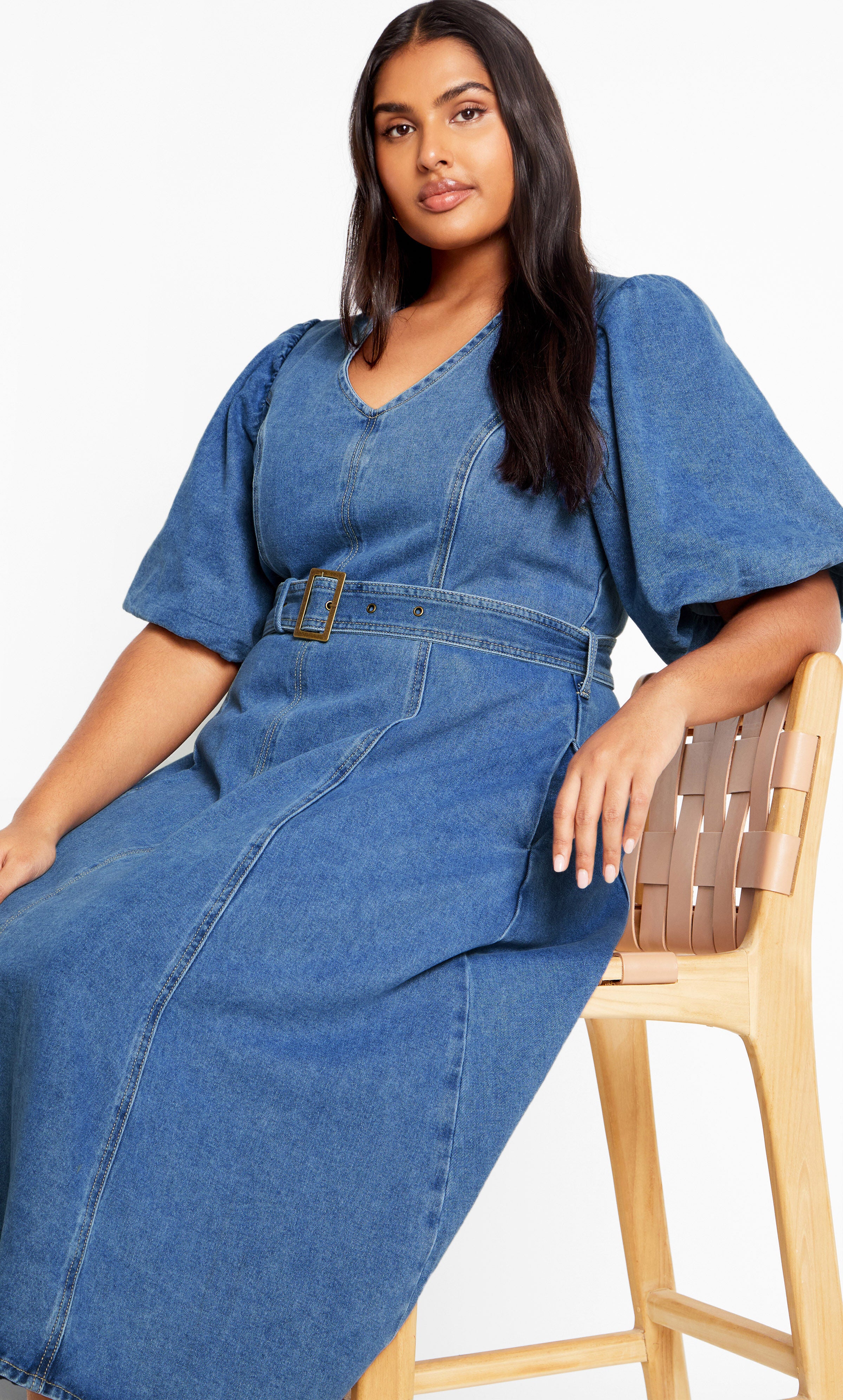 Denim Delilah Dress - mid wash, BLUE, alternate image number 1