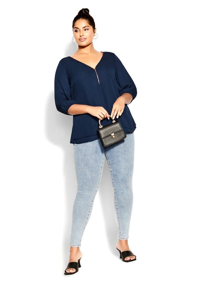 Sexy Fling Elbow Sleeve Top - navy, BLUE, on-hover image number null