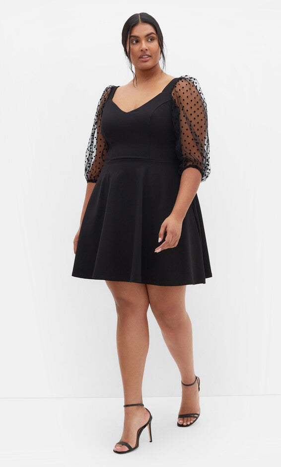 Asher Spot Sleeve Dress - black, BLACK, hi-res image number 0